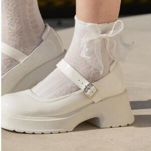 Gemialle White Patent Chunky Platform Mary Jane Shoes Womens 6.5 Lug Sole Heel